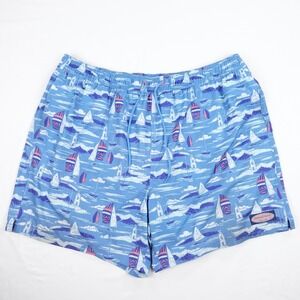 Vineyard Vines Swim Trunks Men's 3XB Sailboat Lighthouse Print Blue Lined